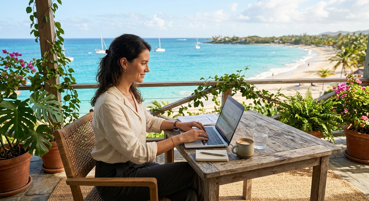 Trabajo remoto frente al Caribe